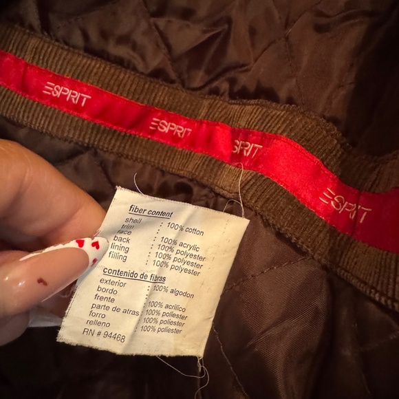 VTG Esprit Brown Corduroy Faux Fur Trimmed Jacket Size S. Stranger thing/Y2K - Picture 7 of 9
